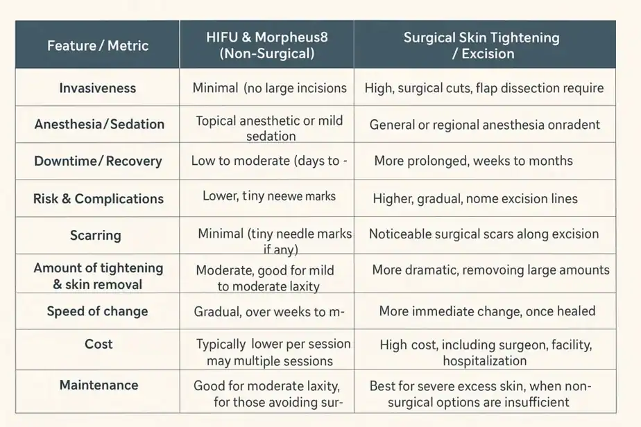 Table showing benefits of Lipo Freeze 2 U St Ives treatments for skin tightening following weight loss injections.