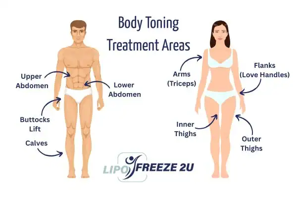 Graphic showing where you can have Body toning Treatment St Ives on your body